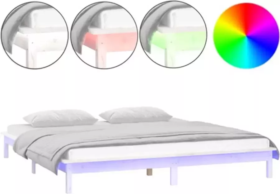 VidaXL -Bedframe-LED-massief-hout-wit-150x200-cm-5FT-King-Size - Foto 4