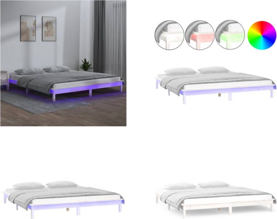 VidaXL Bedframe LED massief hout wit 160x200 cm Bedframe Bedframes Slaapkamermeubel Bedbasis