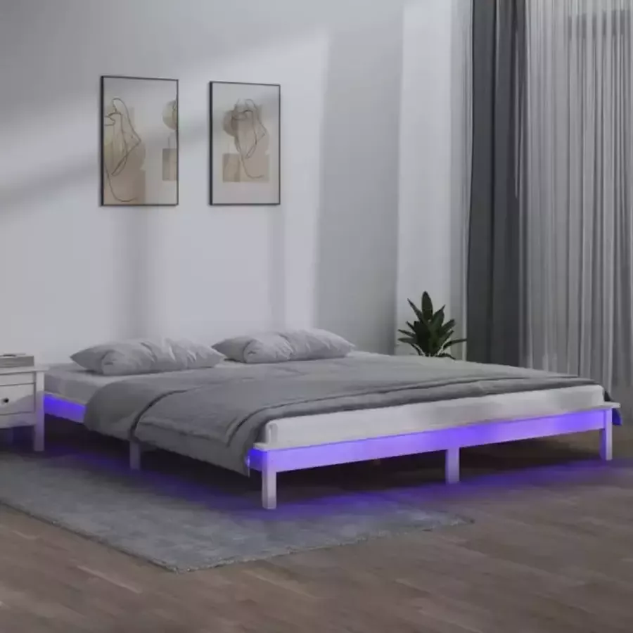 VidaXL Bedframe LED massief hout wit 180x200 cm 6FT Super King