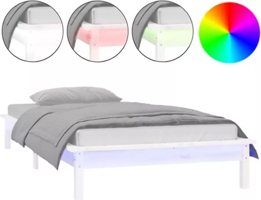 VidaXL Bedframe LED massief hout wit 90x200 cm - Foto 2