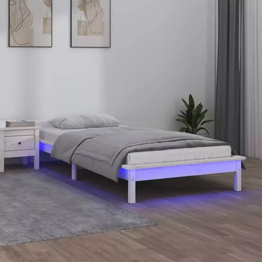 VidaXL Bedframe LED massief hout wit 90x200 cm