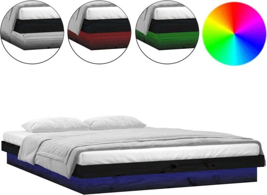 VidaXL -Bedframe-LED-massief-hout-zwart-120x190-cm-4FT-Small-Double