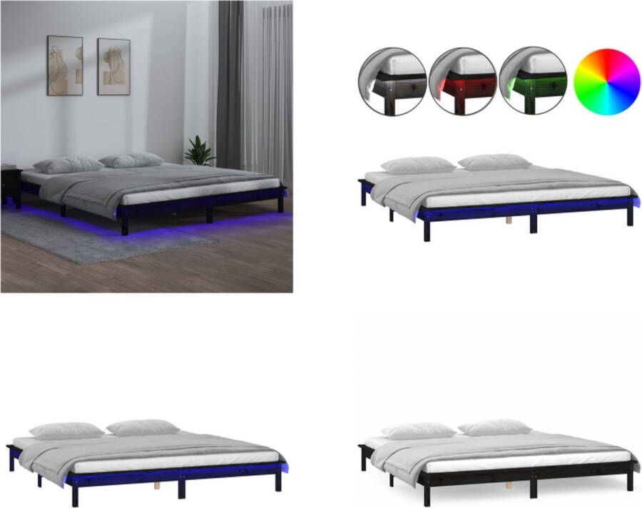 VidaXL Bedframe LED massief hout zwart 120x200 cm Bedframe Bedframes Slaapkamermeubel Bedbasis