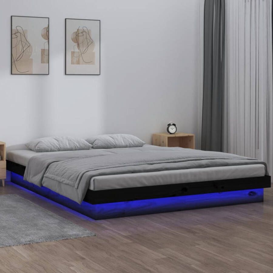 VidaXL -Bedframe-LED-massief-hout-zwart-140x190-cm - Foto 2