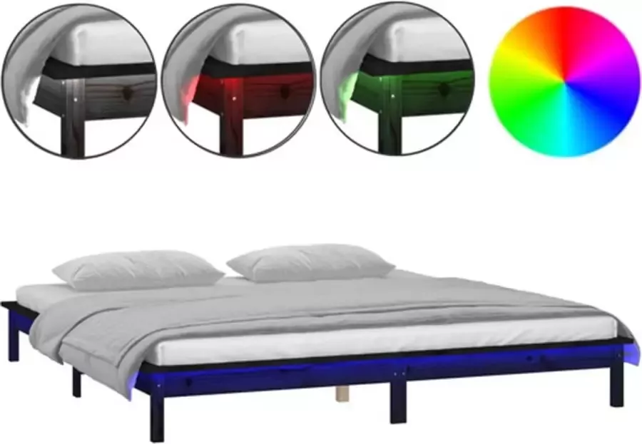 VidaXL -Bedframe-LED-massief-hout-zwart-140x200-cm - Foto 2