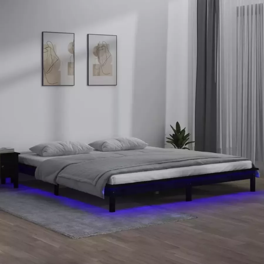 VidaXL Bedframe LED massief hout zwart 180x200 cm 6FT Super King