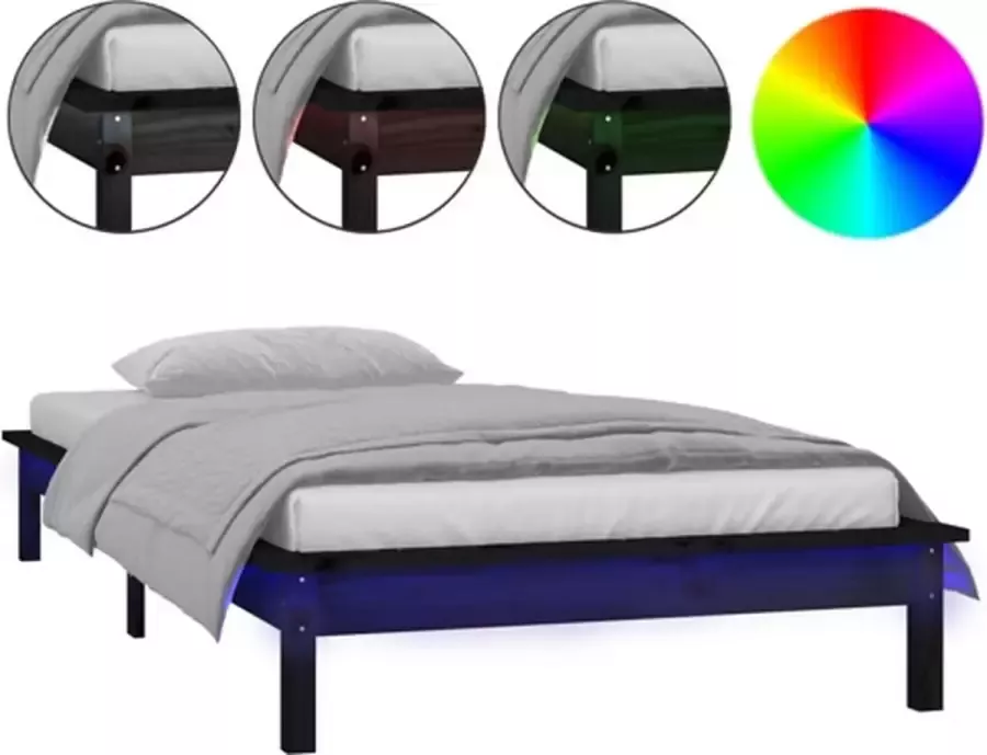 VidaXL -Bedframe-LED-massief-hout-zwart-90x200-cm - Foto 2