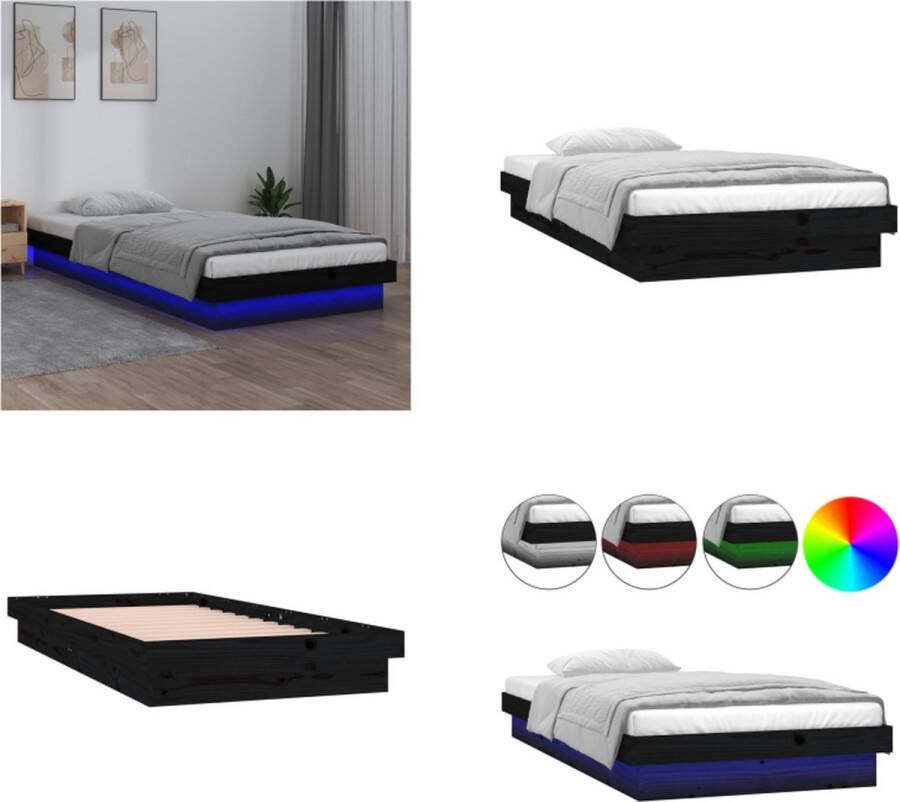 VidaXL Bedframe LED massief hout zwart 90x200 cm Bedframe Bedframes Eenpersoonsbed Bed