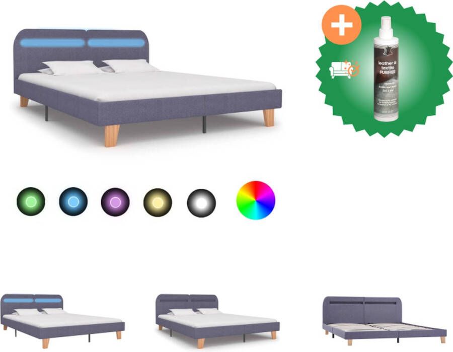 VidaXL Bedframe LED-strip 208 x 165 x 80 cm Lichtgrijs Populierenhout MDF 160 x 200 cm Bed Inclusief Reiniger