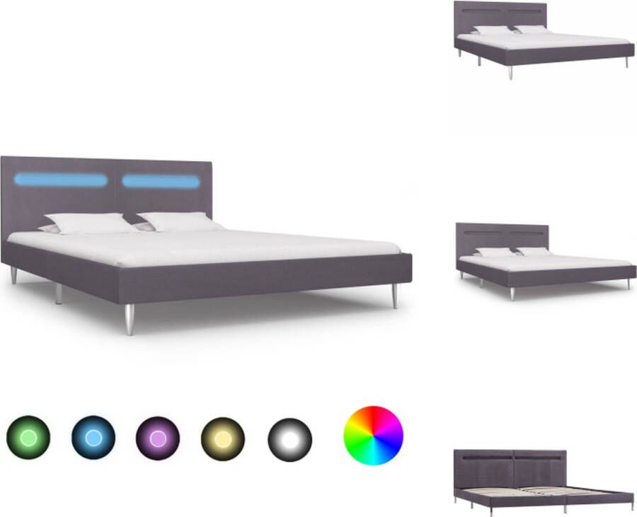 VidaXL Bedframe LED-strip 208x165x81 cm Grijs Ijzer MDF en stof Geschikt voor 160x200 cm matras Inclusief afstandsbediening 135 cm LED-strip 5.4 W vermogen 100% polyester Bed