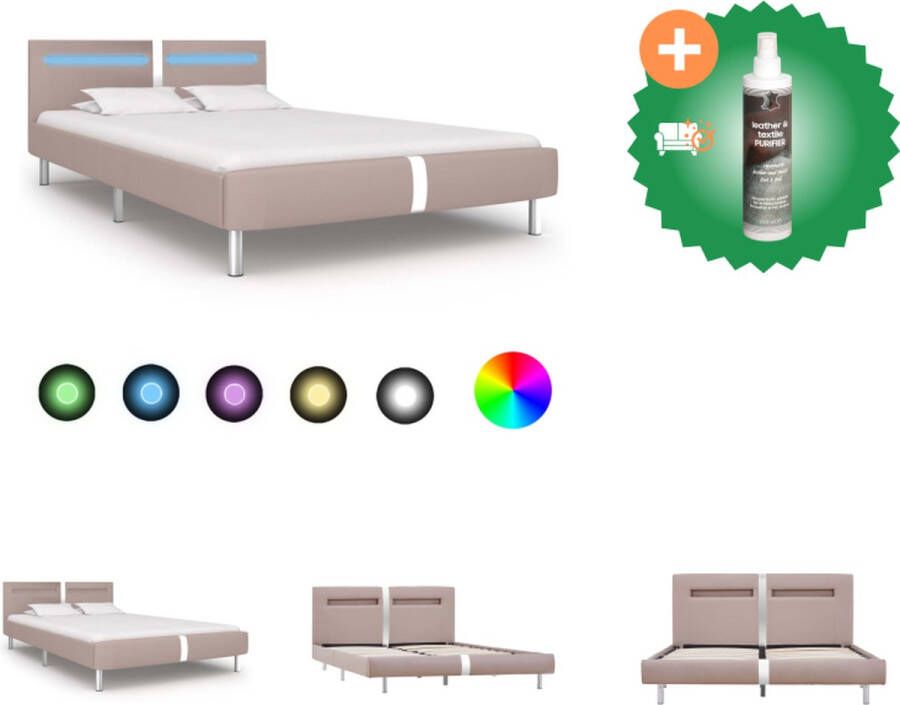 VidaXL Bedframe met LED kunstleer cappuccino 120x200 cm Bed Inclusief Reiniger