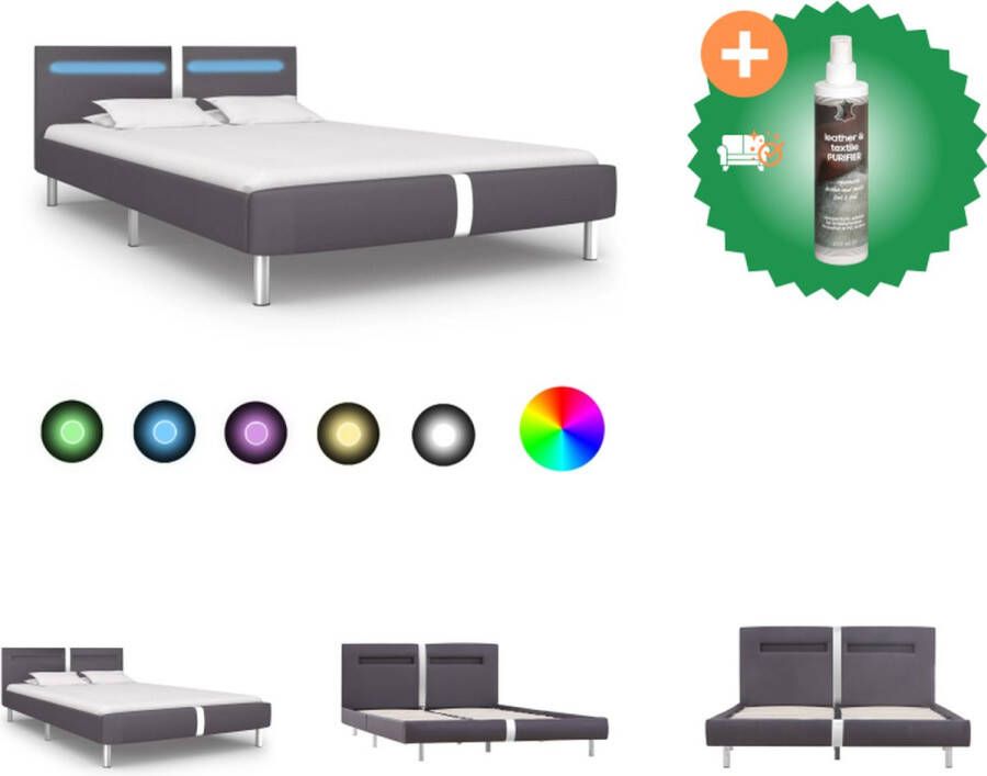 VidaXL Bedframe LED-strip grijs 211 x 145 x 70 cm geschikt voor matras 140 x 200 cm met afstandsbediening Bed Inclusief Reiniger