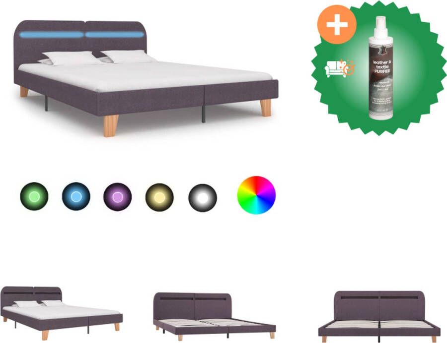 VidaXL Bedframe LED-strip Taupe 208 x 165 x 80 cm 160 x 200 cm Populierenhout jujubahout grenenhout gepoedercoat ijzer MDF en stof Bed Inclusief Reiniger