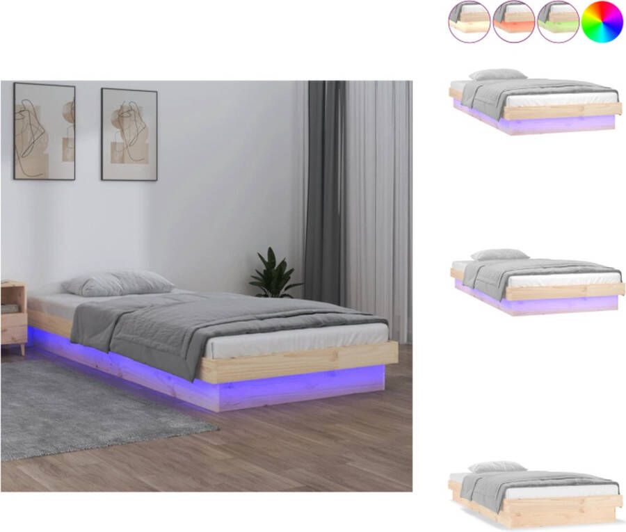 VidaXL Bedframe LED-verlichting Grenenhout 194 x 78.5 x 21 cm 75 x 190 cm USB Bed