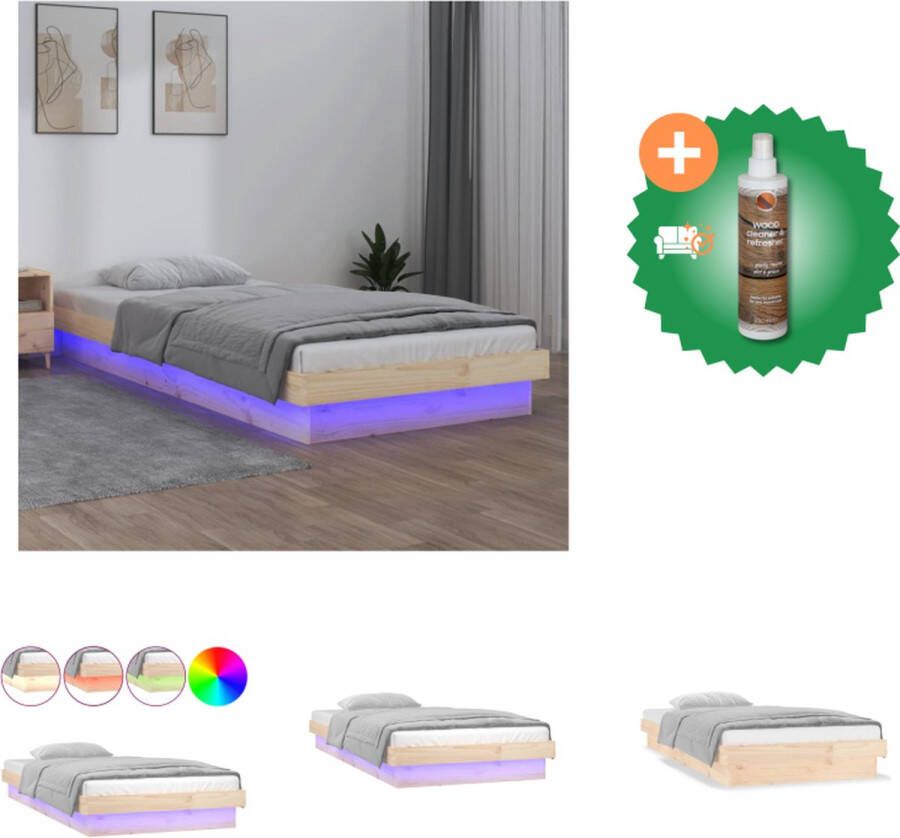 VidaXL Bedframe LED-verlichting Grenenhout 194 x 78.5 x 21 cm 75 x 190 cm USB Bed Inclusief Houtreiniger en verfrisser