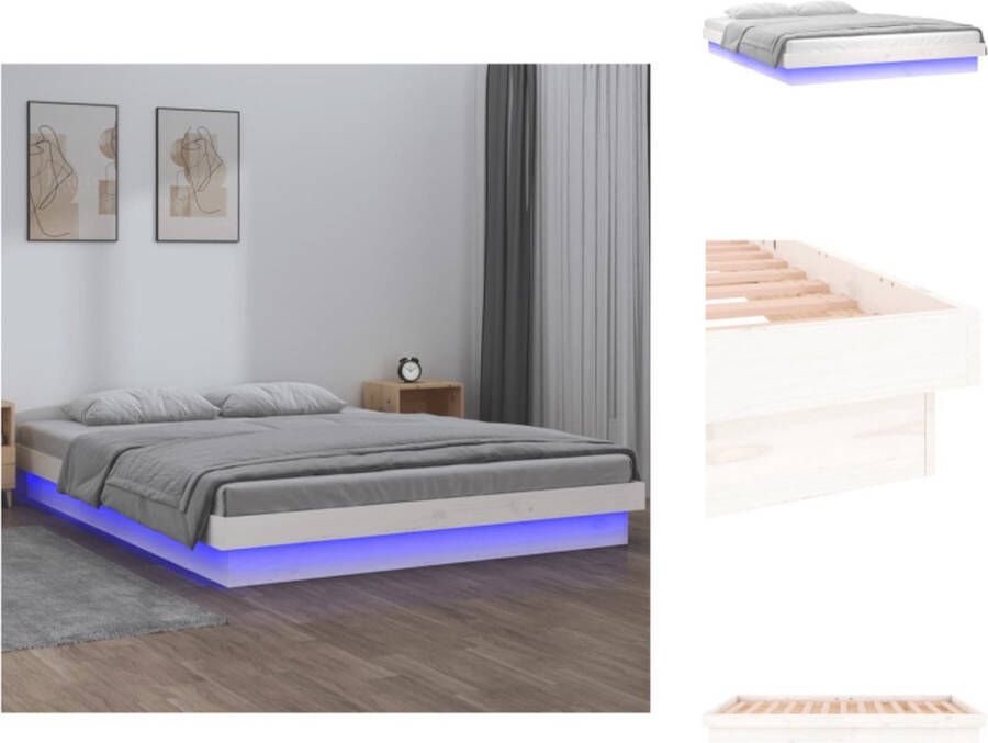 VidaXL Bedframe LED-verlichting Grenenhout 204x123.5x21 cm Wit Bed