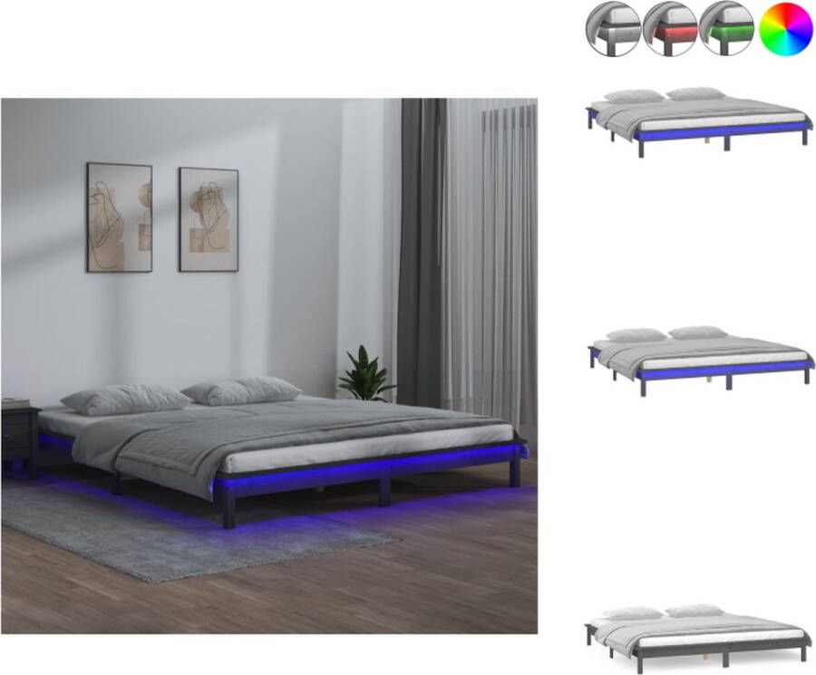 VidaXL Bedframe LED-verlichting Houten bedframe 212 x 211.5 x 26 cm (L x B x H) Massief grenenhout LED-verlichting Bed
