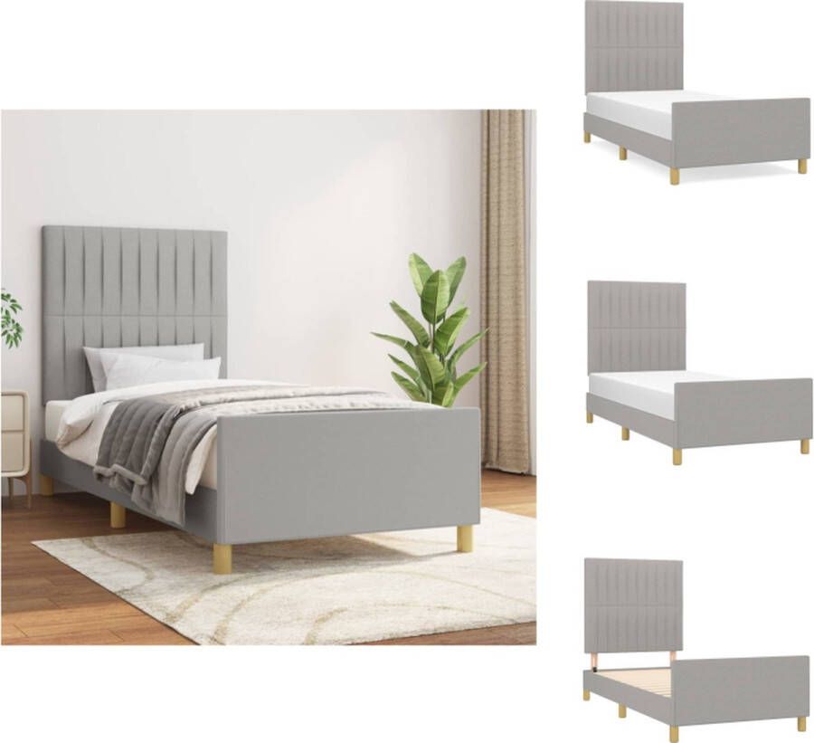 VidaXL Bedframe Geniet van een goede nachtrust Hoofdbord met verstelbare hoogte Afmeting- 203 x 93 x 118 128 cm Kleur- Lichtgrijs Materiaal- Stof larikshout multiplex Ken- Comfortabele ondersteuning Bed - Foto 3