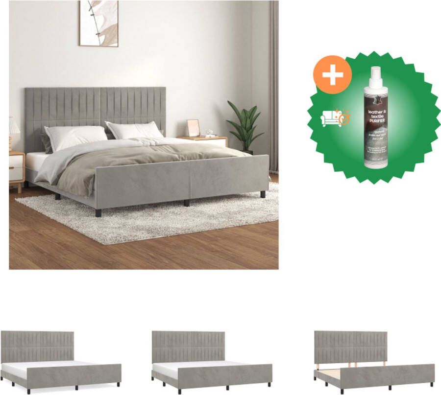 VidaXL Bedframe Lichtgrijs Fluweel 203 x 206 x 118 128 cm Verstelbare Hoogte Ondersteunende Poten Multiplex Lattenbodem Comfortabele Ondersteuning Bed Inclusief Reiniger