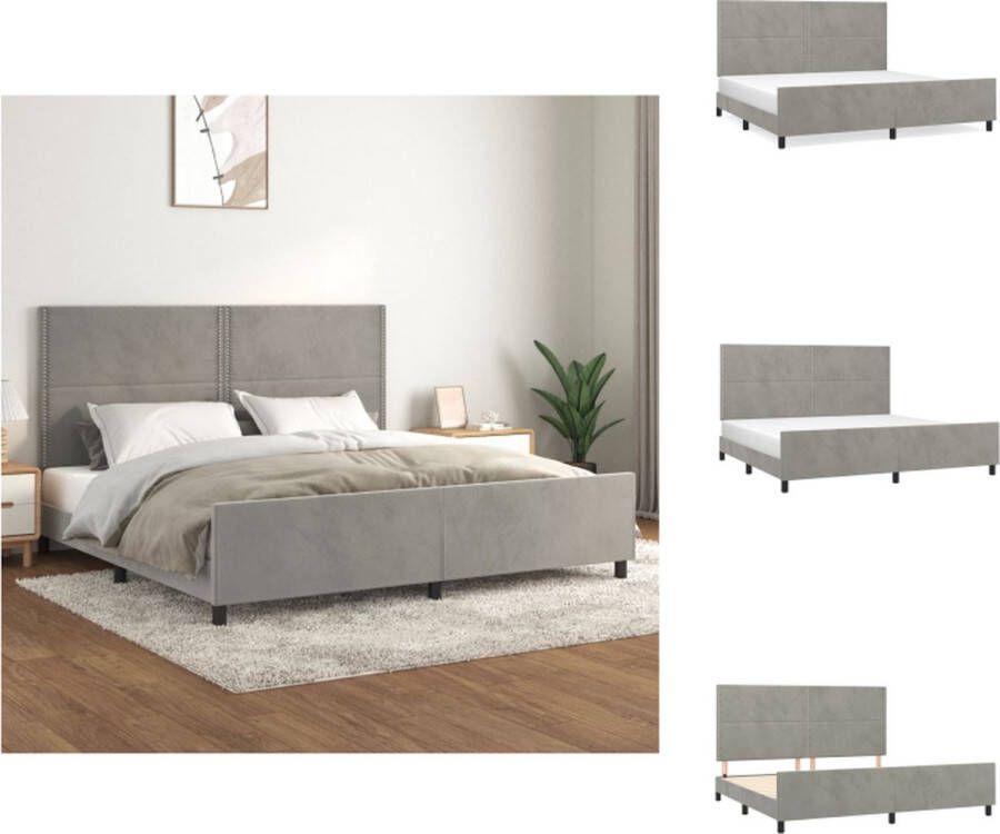 VidaXL Bedframe lichtgrijs fluweel 203 x 206 x 118 128 cm verstelbare hoogte ondersteunende poten multiplex lattenbodem comfortabele ondersteuning Bed