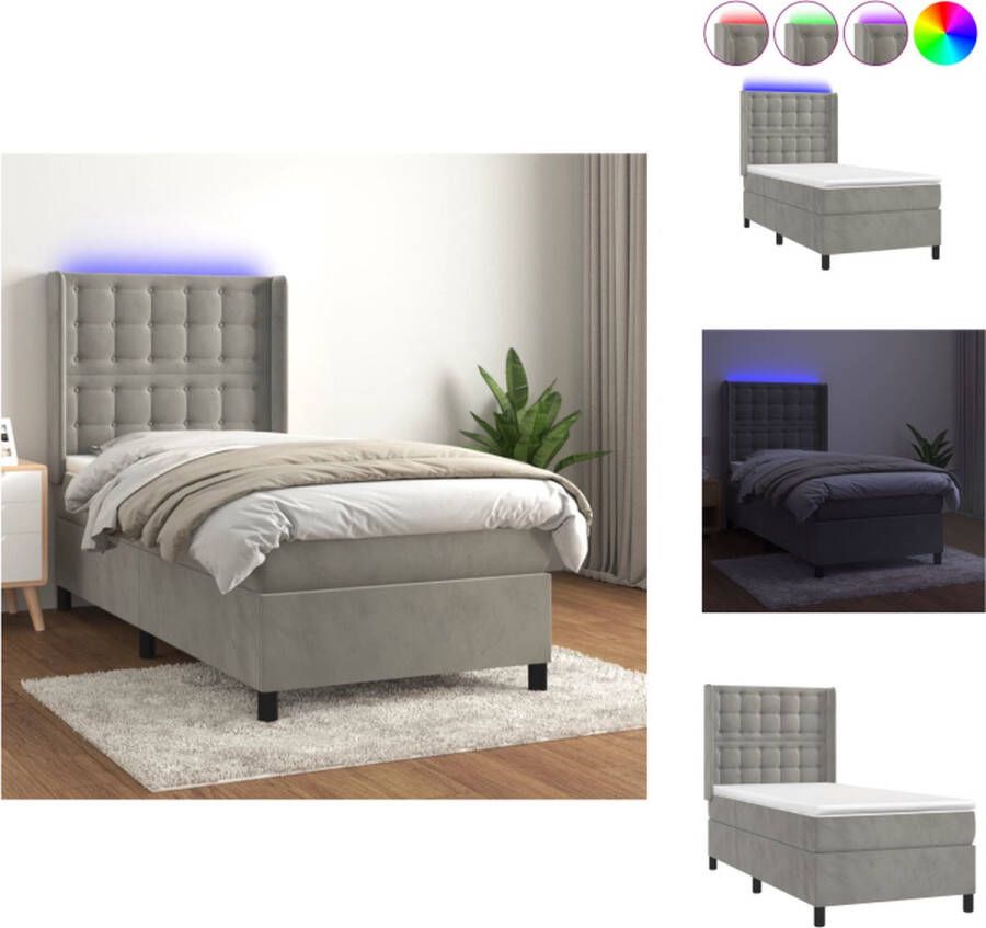 VidaXL Bedframe Lichtgrijs fluweel Pocketvering matras Comfortabel hoofdbord Kleurrijke LED-verlichting Bed - Foto 1