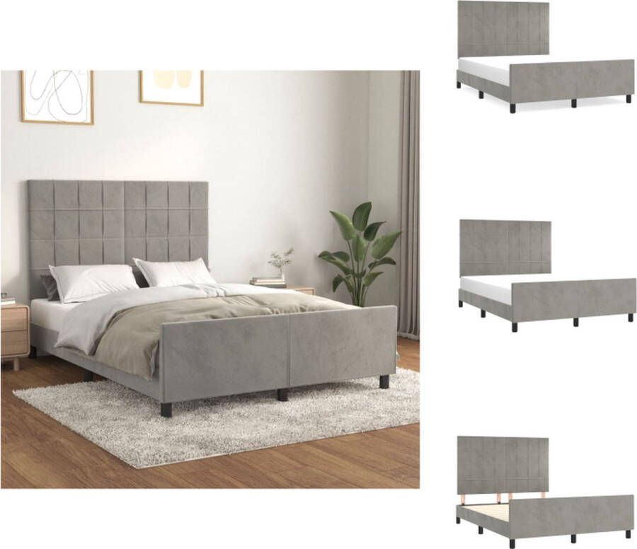 vidaXL Bedframe lichtgrijs fluweel verstelbare hoofdeind multiplex lattenbodem 203 x 146 x 118 128 cm geschikt voor 140 x 200 cm matras exclusief matras Bed