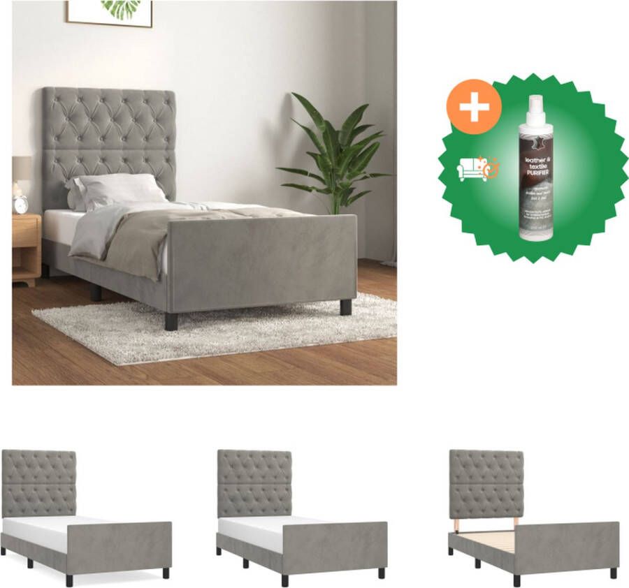 VidaXL Bedframe Lichtgrijs fluweel Verstelbare hoogte Ondersteunende poten Multiplex lattenbodem Comfortabele ondersteuning 203x83x118 128 cm Geschikt voor 80x200 cm matras Bed Inclusief Reiniger