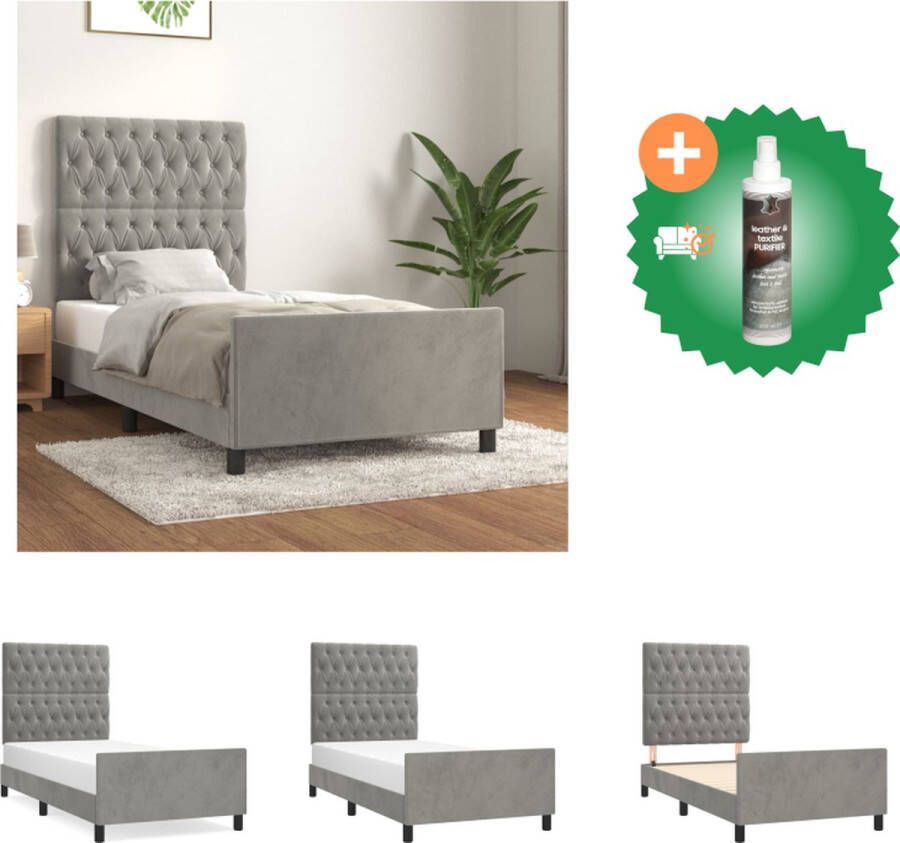 VidaXL Bedframe Light Grey 203 x 103 x 118 128 cm Adjustable Height Velvet Sturdy Legs Plywood Slats Comfortable Support Mattress Not Included Bed Inclusief Reiniger