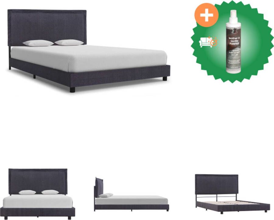 VidaXL Bedframe Duurzaam donkergrijs 203 x 143 x 35 cm Stof multiplex Ondersteunende poten Bed Inclusief Reiniger