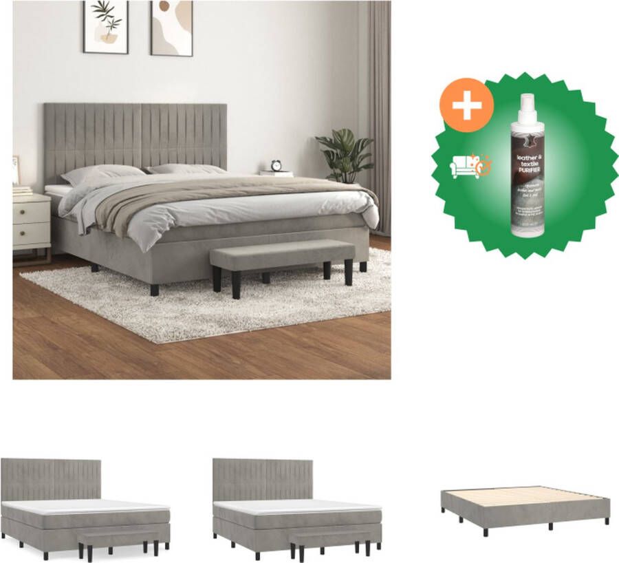 VidaXL Bedframe Luxe Lichtgrijs 203 x 160 x 118 128 cm Zacht fluweel Bed Inclusief Reiniger