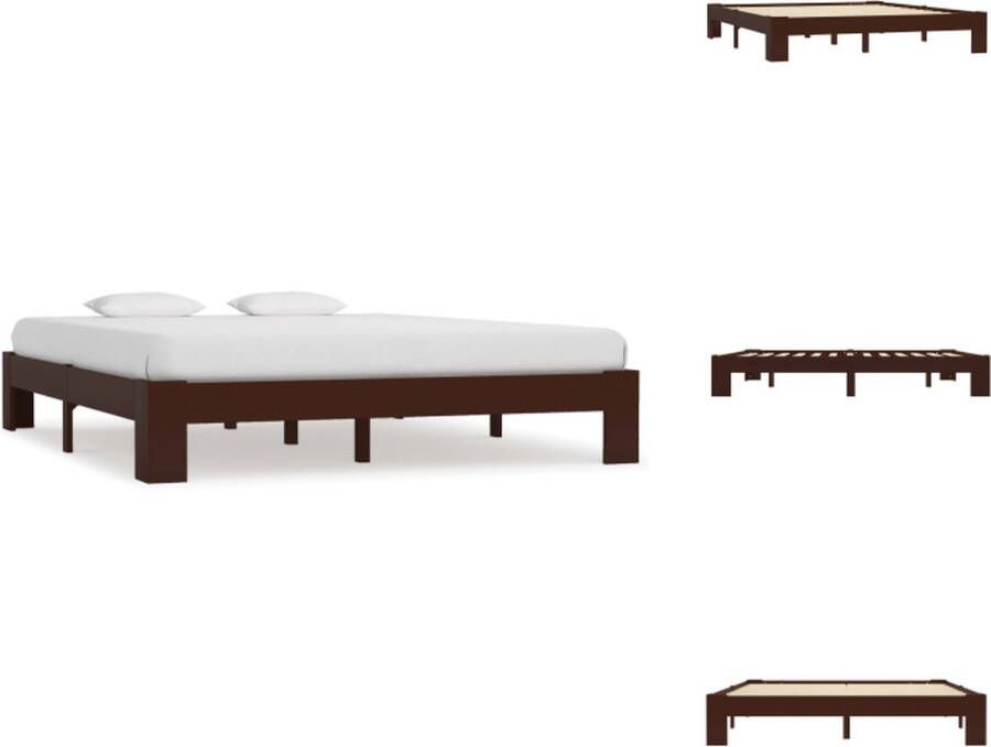 VidaXL Bedframe Luxe Massief Grenen 180 x 200 cm Donkerbruin Bed