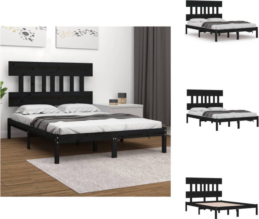 VidaXL Bedframe Bedframes Tweepersoonsbed Bed Bedframe massief hout zwart 180x200 cm - Foto 2