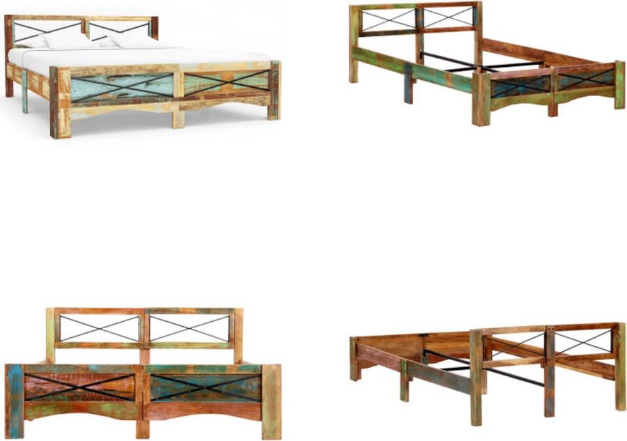 VidaXL Bedframe massief gerecycled hout 140x200 cm Bedframe Bedframes Bed Frame Bed Frames
