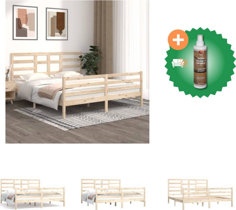 VidaXL Houten bedframe 205.5 x 185.5 x 31 cm massief grenenhout geschikt voor 180 x 200 cm matras Montage vereist Bed Inclusief Houtreiniger en verfrisser - Foto 3