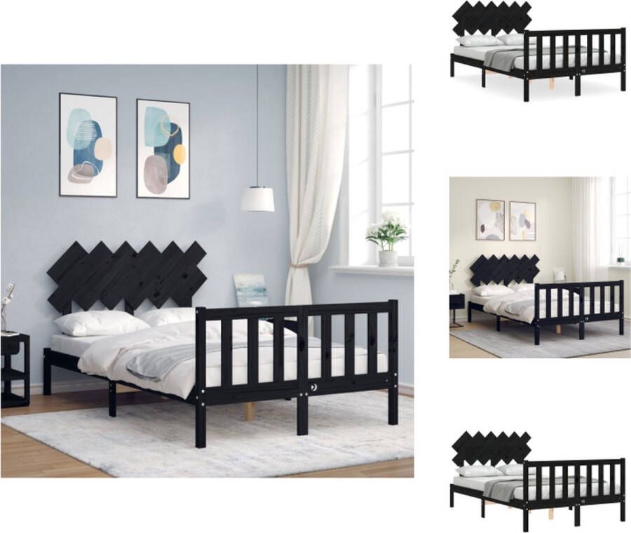 VidaXL Bedframe Massief Grenen 195.5 x 125.5 x 81 cm Zwart Bed