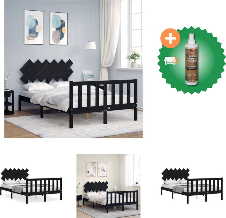 VidaXL Bedframe Massief Grenen 195.5 x 125.5 x 81 cm Zwart Bed Inclusief Houtreiniger en verfrisser