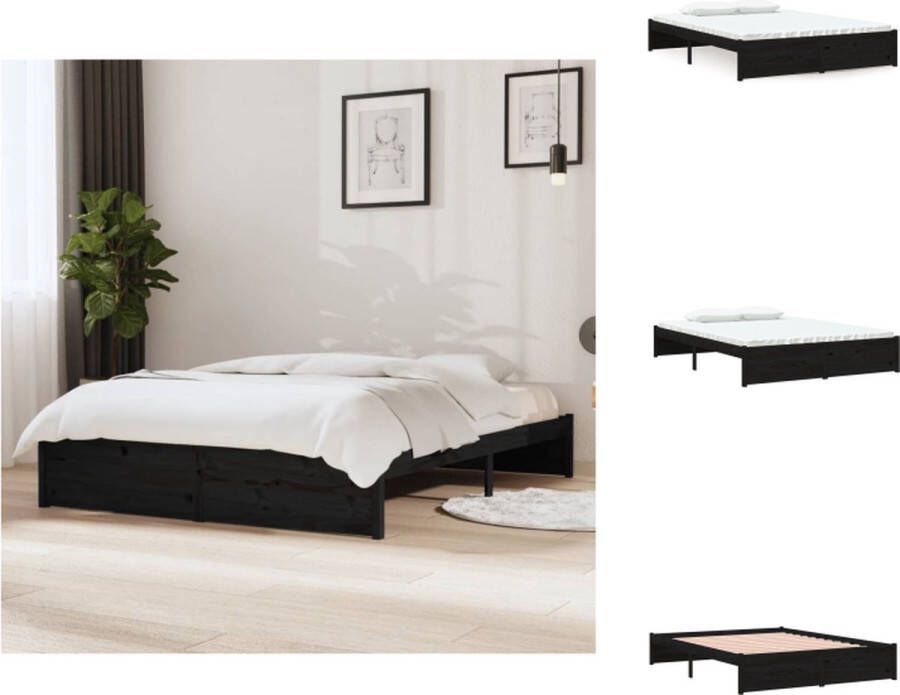 VidaXL Bedframe Massief grenen 195.5 x 140.5 x 31 cm Zwart Bed