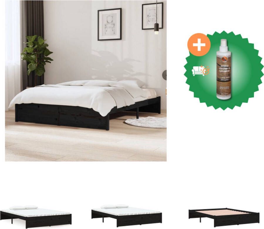 VidaXL Bedframe Massief grenen 195.5 x 140.5 x 31 cm Zwart Bed Inclusief Houtreiniger en verfrisser