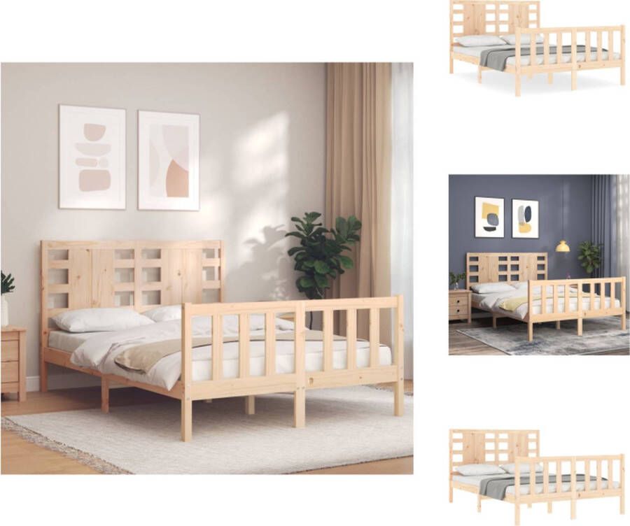 vidaXL Bedframe Massief Grenen 205.5 x 125.5 x 100 cm Multiplex lattenbodem Functioneel hoofd- en voeteneinde Bed