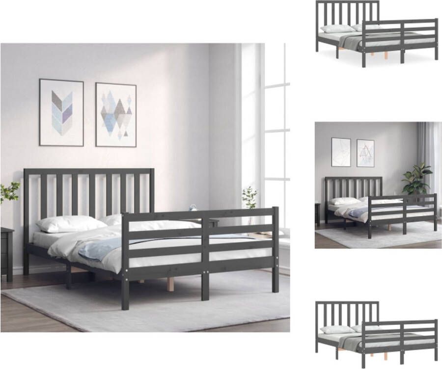 VidaXL Bedframe Massief Grenen Grijs 195.5 x 140.5 x 100 cm Multiplex Lattenbodem Bed - Foto 1