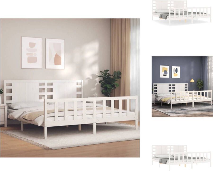 vidaXL Bedframe Massief Grenen Hout Wit 205.5 x 185.5 x 100 cm (L x B x H) Geschikt voor matras 180 x 200 cm Montage vereist Bed