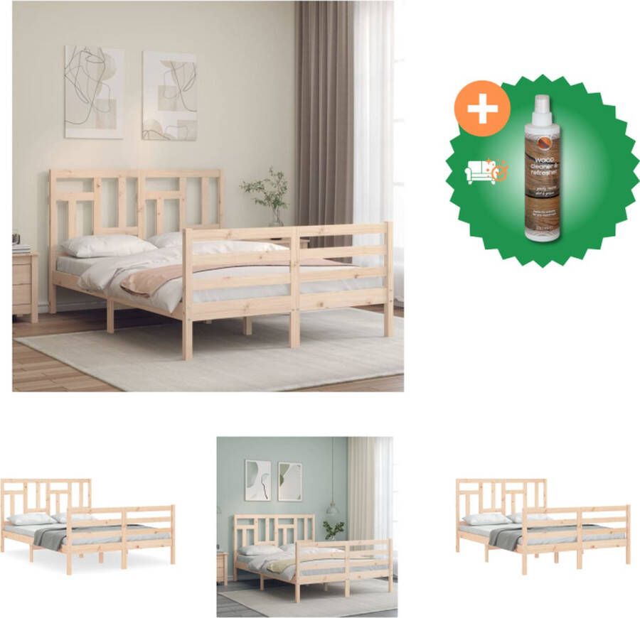VidaXL Bedframe Massief Grenen Houten Bed 195.5x125.5x100cm Multiplex Lattenbodem Bed Inclusief Houtreiniger en verfrisser
