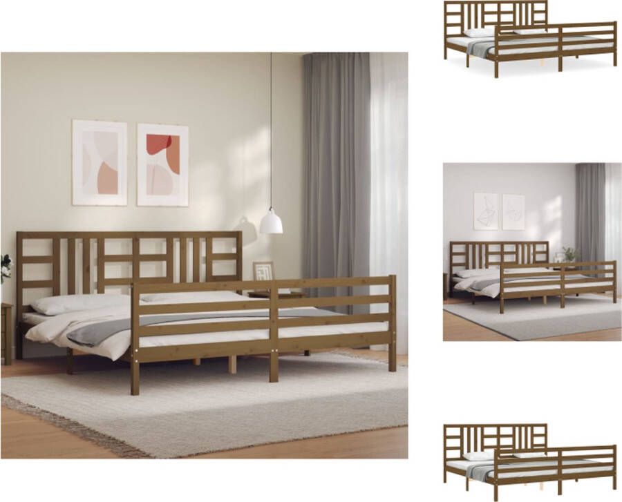 VidaXL Bedframe Massief grenenhout Multiplex lattenbodem 205.5 x 205.5 x 100 cm Honingbruin Matras niet inbegrepen Bed - Foto 3