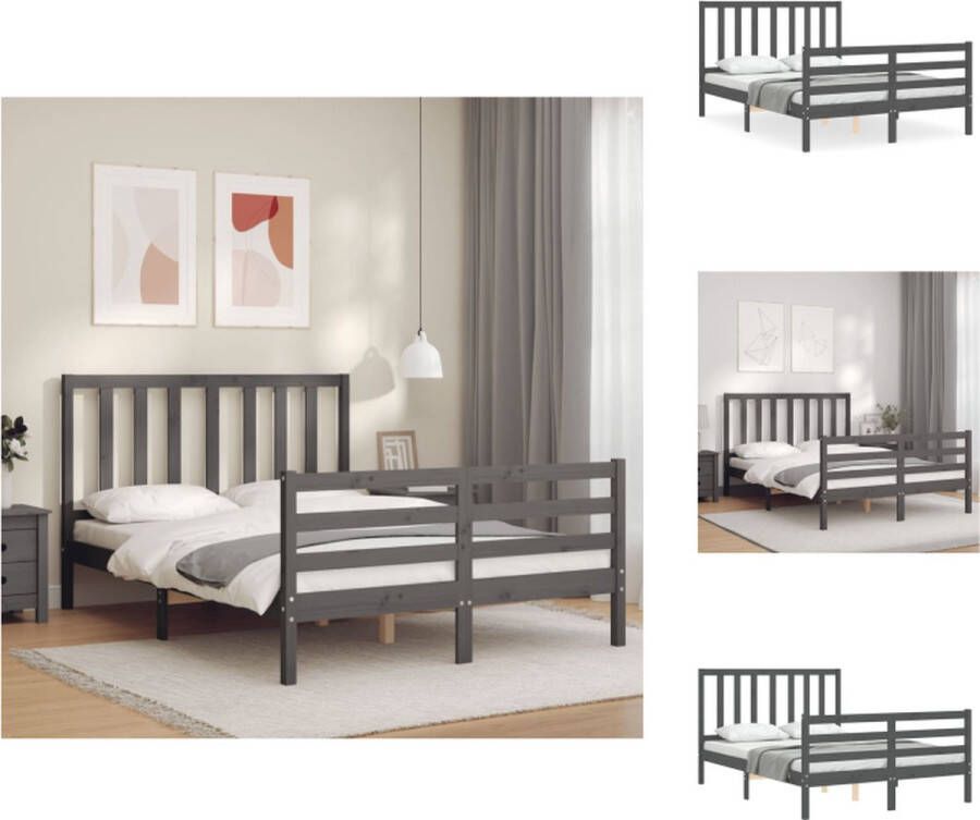 vidaXL Bedframe Massief grenen Multiplex lattenbodem Grijs 205.5 x 125.5 x 100 cm Bed