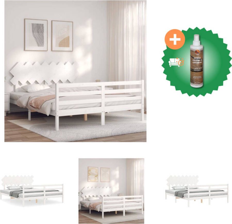 VidaXL Bedframe Massief Grenen Wit 205.5 x 165.5 x 81 cm Multiplex lattenbodem Bed Inclusief Houtreiniger en verfrisser