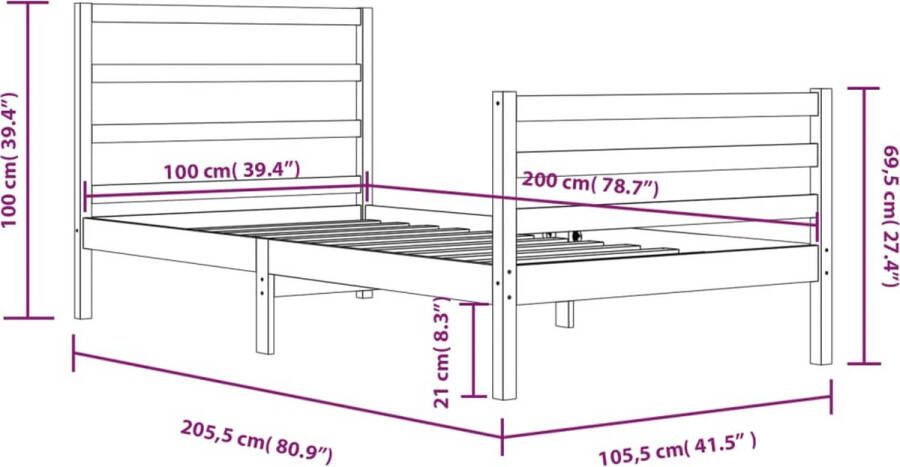 VidaXL -Bedframe-massief-grenenhout-100x200-cm - Foto 3