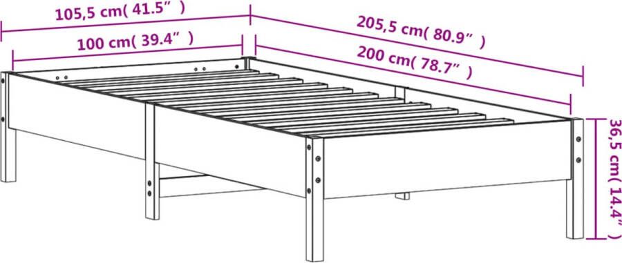 VIDAXL Bedframe zonder matras massief grenenhout 100x200 cm - Foto 5