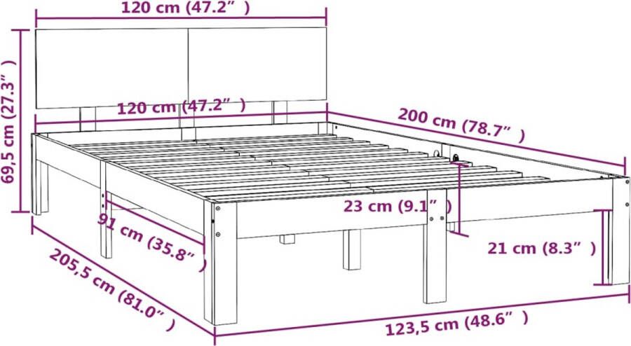 VidaXL -Bedframe-massief-grenenhout-120x200-cm - Foto 2