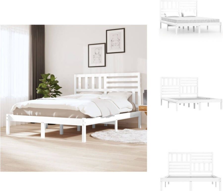 vidaXL Bedframe Massief grenenhout 135 x 190 cm Wit Bed