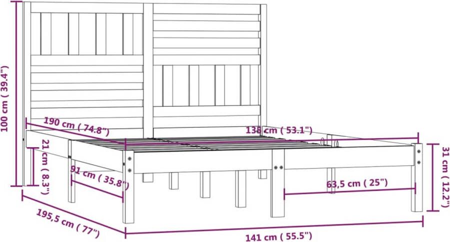 VidaXL -Bedframe-massief-grenenhout-135x190-cm-4FT6-double - Foto 2